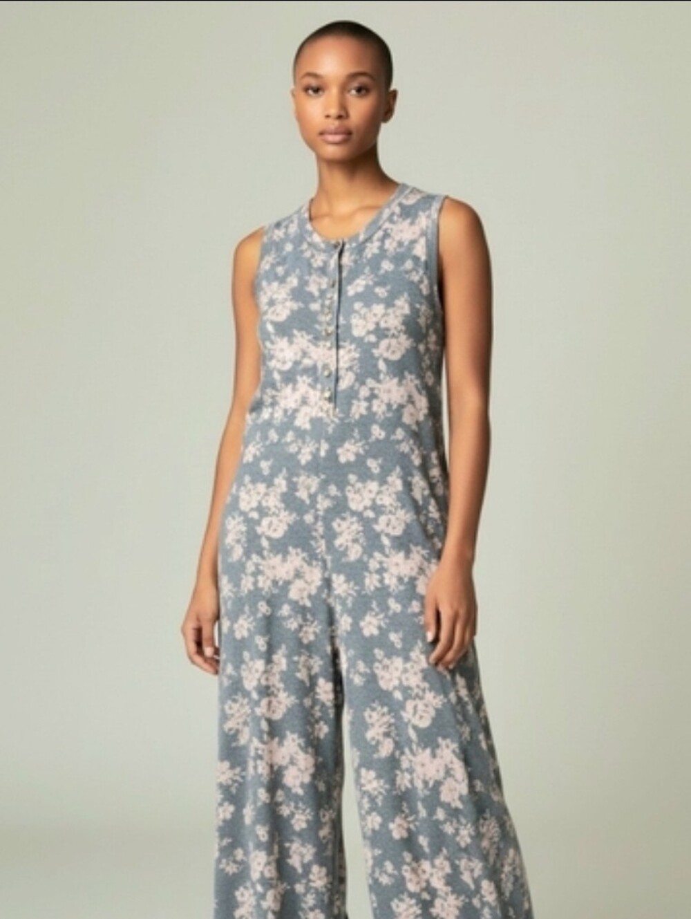 BUCKETLIST Blue Floral Sleeveless Jumpsuit with Pink Flowers